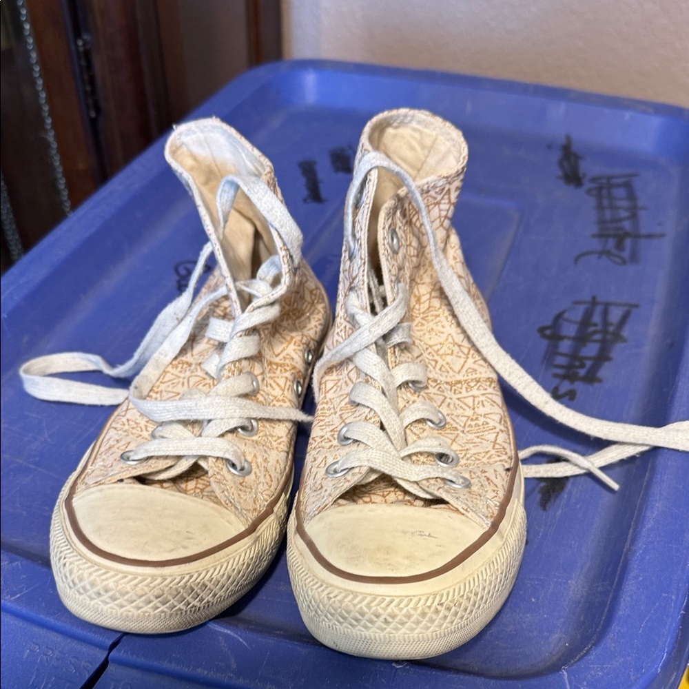 Converse All Star Beige and Brown Patterned High-Top Sneakers